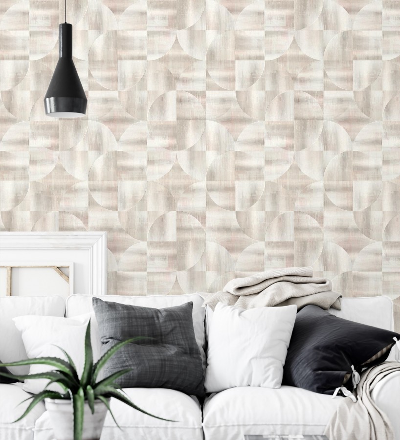 Papel pintado geométrico retro tonos desgastados rosa palo  Harlem Rhythmic 683872