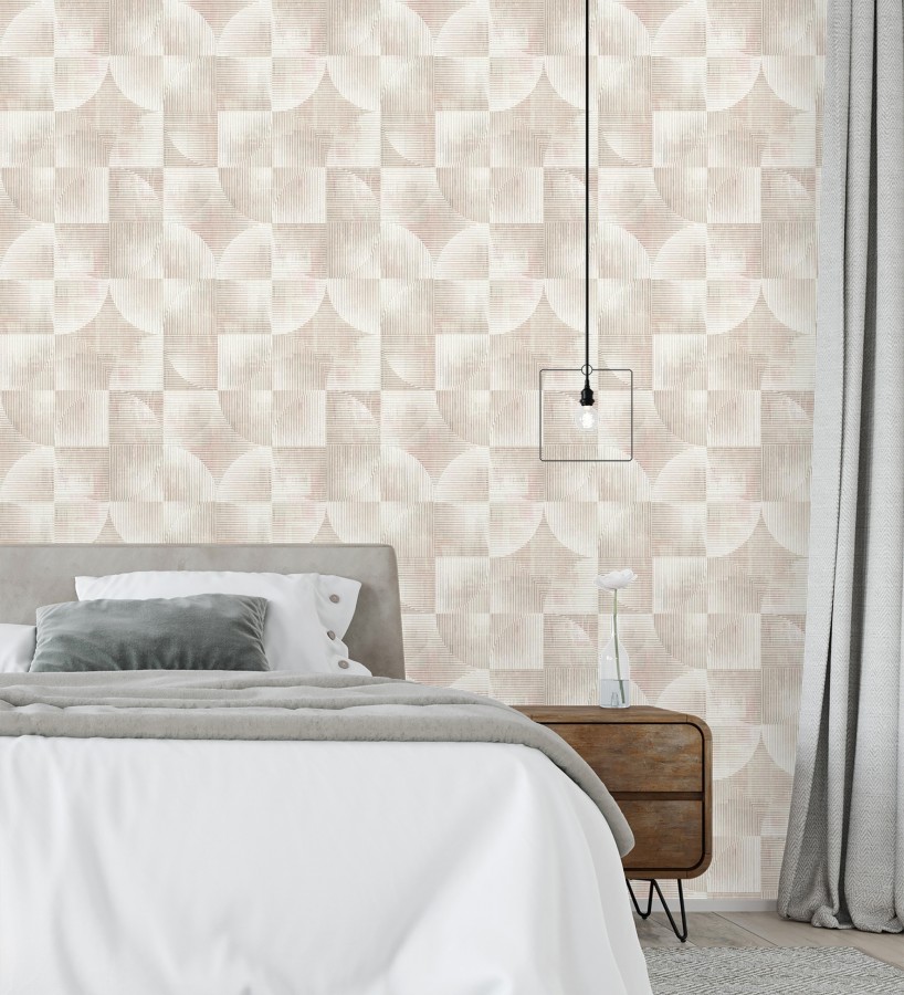 Papel pintado geométrico retro tonos desgastados rosa palo  Harlem Rhythmic 683872