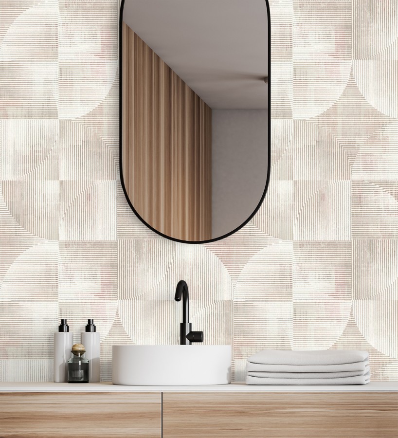 Papel pintado geométrico retro tonos desgastados rosa palo  Harlem Rhythmic 683872