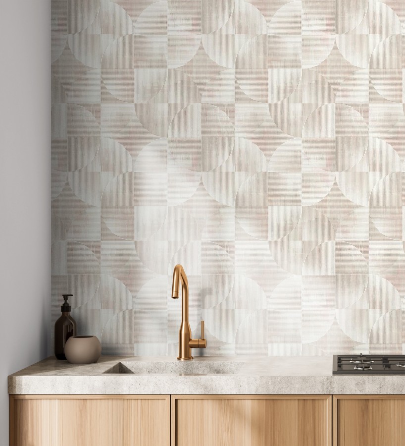 Papel pintado geométrico retro tonos desgastados rosa palo  Harlem Rhythmic 683872