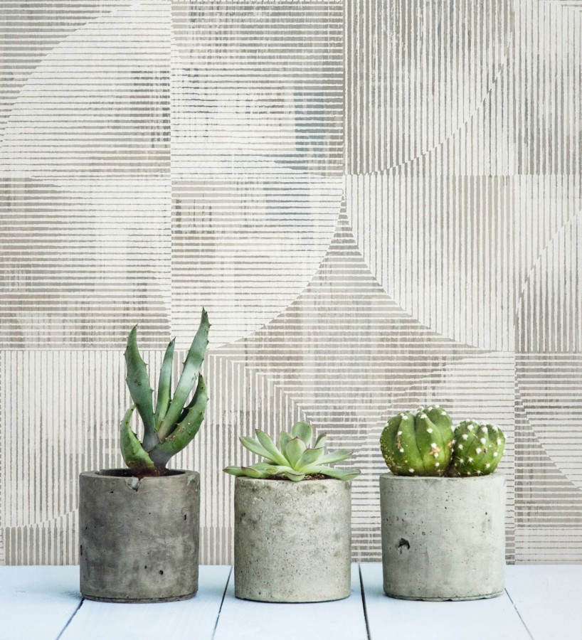 Papel pintado geométrico retro tonos desgastados beige y gris  Harlem Rhythmic 683873