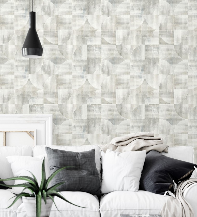 Papel pintado geométrico retro tonos desgastados beige y gris  Harlem Rhythmic 683873