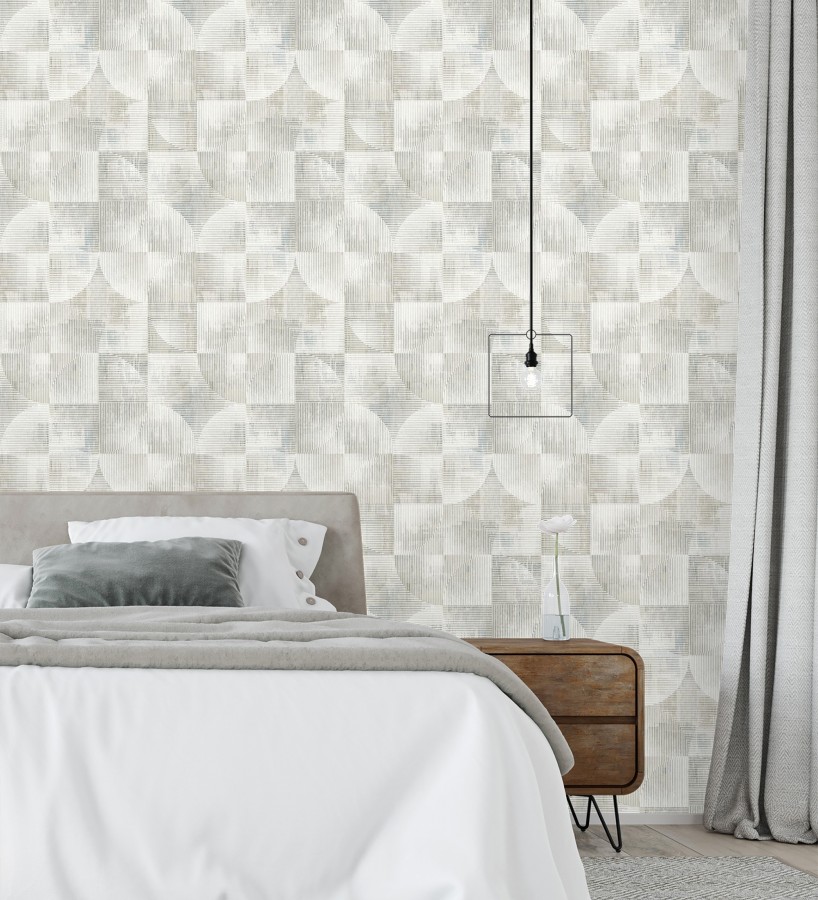 Papel pintado geométrico retro tonos desgastados beige y gris  Harlem Rhythmic 683873