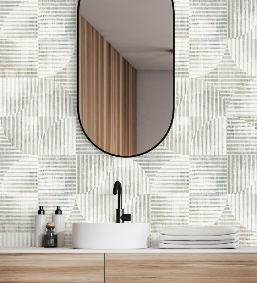 Papel pintado geométrico retro tonos desgastados beige y gris  Harlem Rhythmic 683873