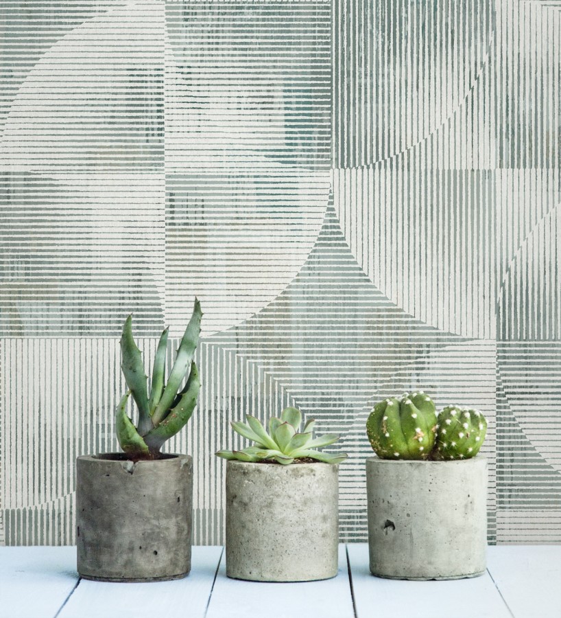 Papel pintado geométrico retro tonos desgastados verde laurel  Harlem Rhythmic 683874