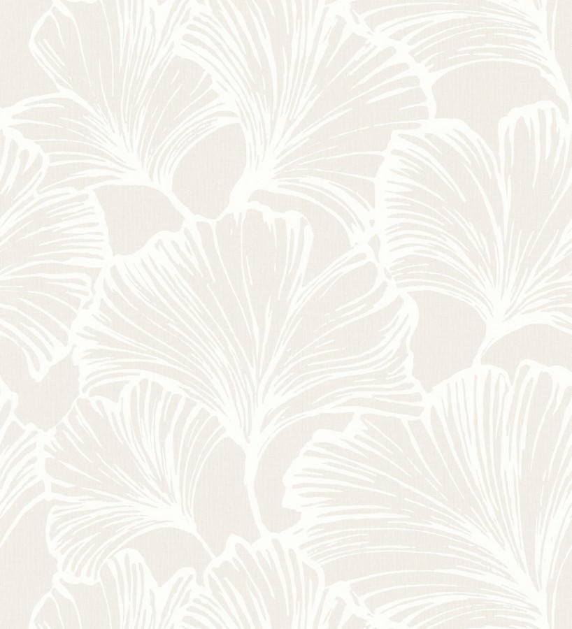 Papel pintado hojas ginkgo biloba color blanco y beige nacarado  Sofia Leaves 683895