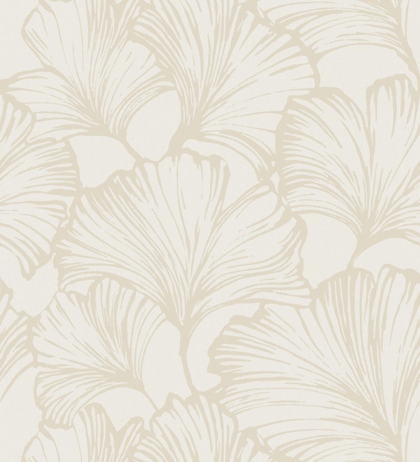 Papel pintado hojas ginkgo biloba color nácar y arena  Sofia Leaves 683896