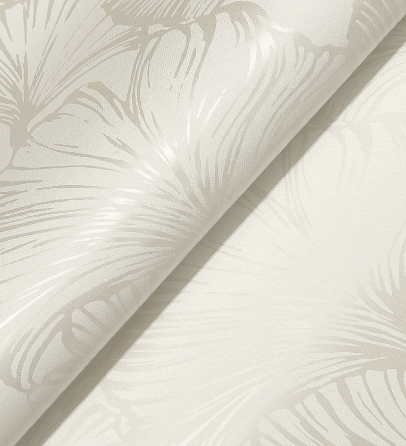 Papel pintado hojas ginkgo biloba color nácar y arena  Sofia Leaves 683896