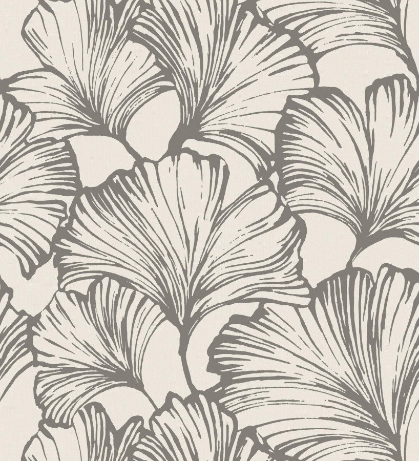 Papel pintado hojas ginkgo biloba color negro y crema claro  Sofia Leaves 683898