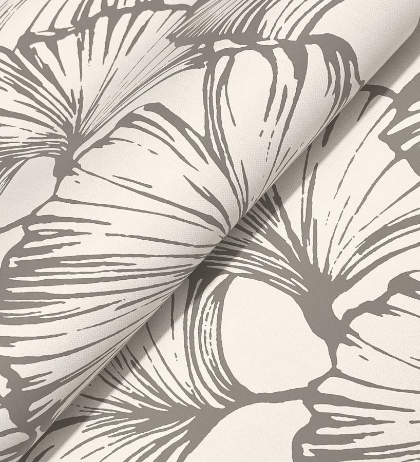 Papel pintado hojas ginkgo biloba color negro y crema claro  Sofia Leaves 683898