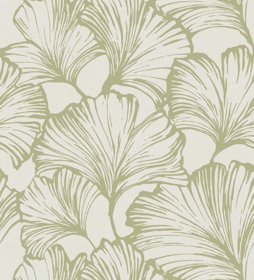 Papel pintado hojas ginkgo biloba color verde y crema claro  Sofia Leaves 683899