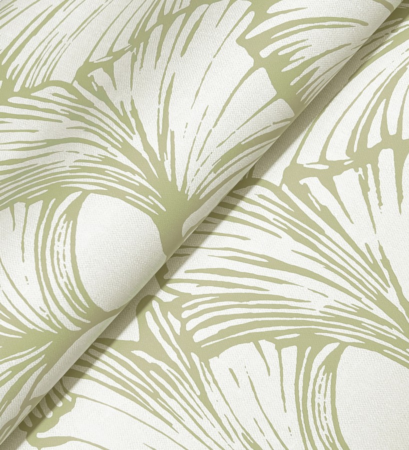 Papel pintado hojas ginkgo biloba color verde y crema claro  Sofia Leaves 683899
