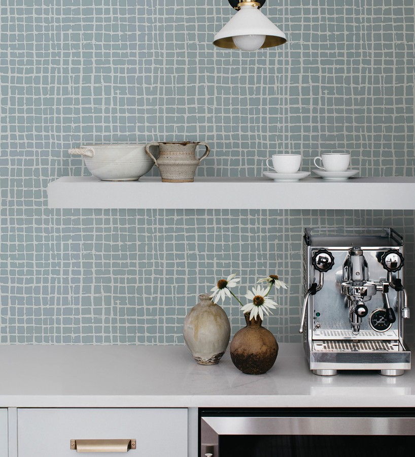 Papel pintado de mosaicos abstractos estilo artístico tonos azules  Dax Turbi 683900