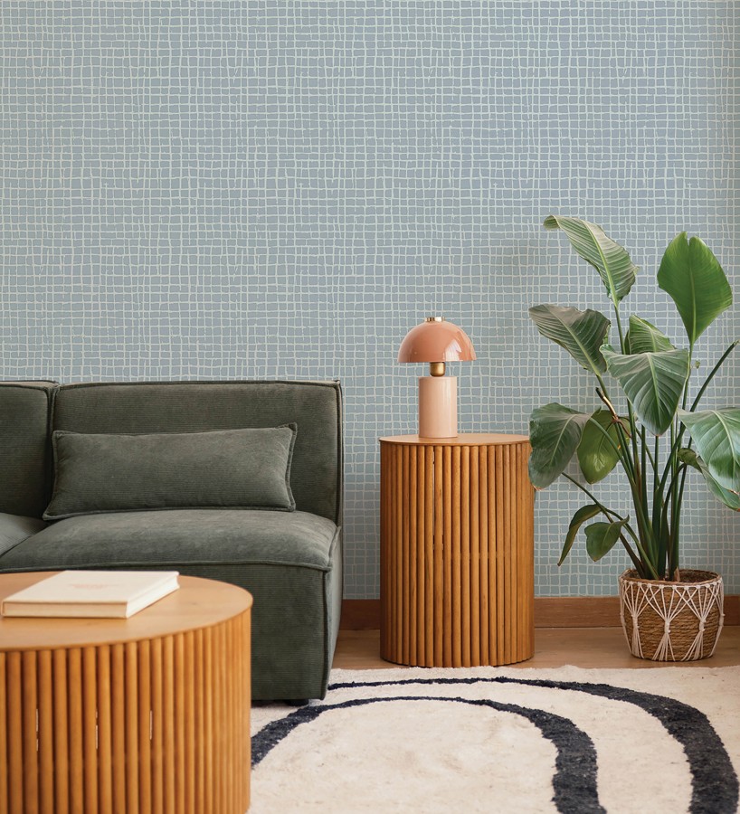 Papel pintado de mosaicos abstractos estilo artístico tonos azules  Dax Turbi 683900