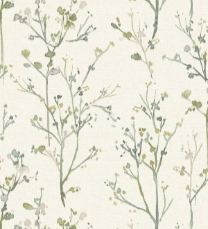 Papel pintado ramas artísticas en acuarela fondo tejido de lino Zinnia Prairie 683904