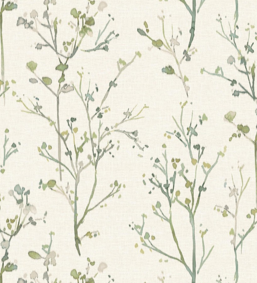 Papel pintado ramas artísticas en acuarela fondo tejido de lino  Zinnia Prairie 683904