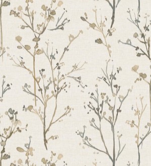 Papel pintado ramas artísticas en acuarela fondo tejido de lino Zinnia Prairie 683905