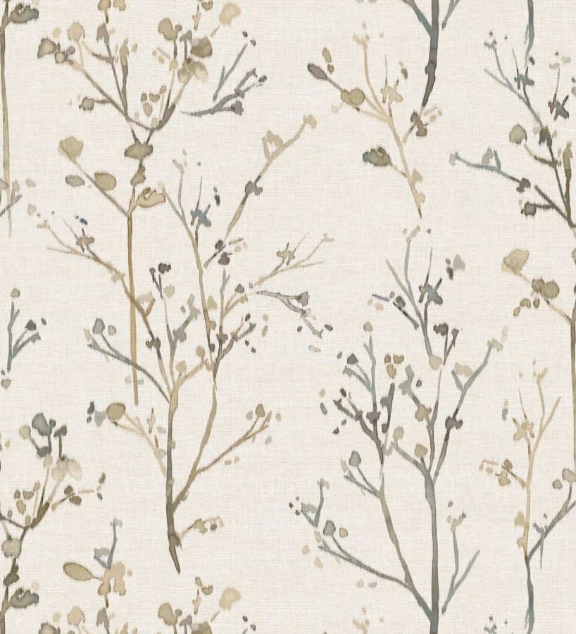 Papel pintado ramas artísticas en acuarela fondo tejido de lino  Zinnia Prairie 683905