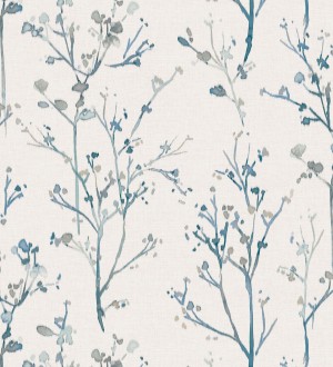 Papel pintado ramas artísticas en acuarela fondo tejido de lino Zinnia Prairie 683906