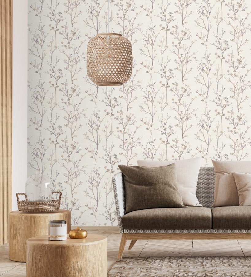 Papel pintado ramas artísticas en acuarela fondo tejido de lino  Zinnia Prairie 683907