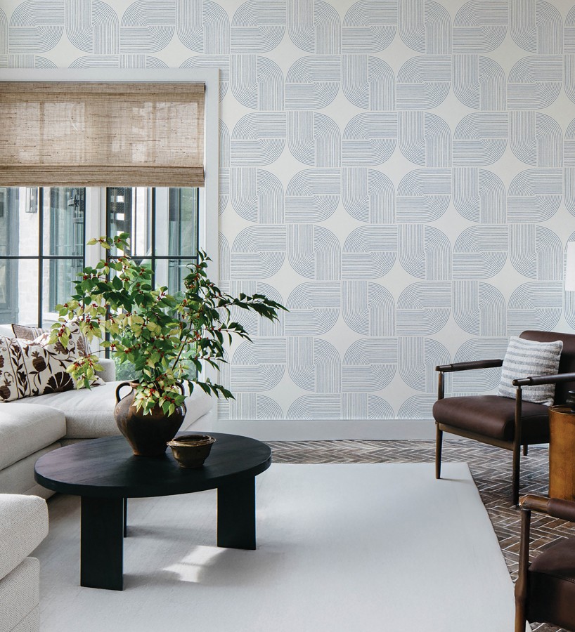 Papel pintado moderno de curvas minimalistas color azul  Arvid Arch 683908