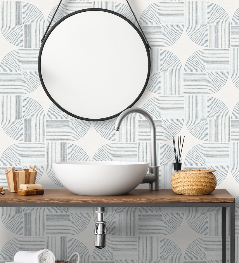 Papel pintado moderno de curvas minimalistas color azul  Arvid Arch 683908