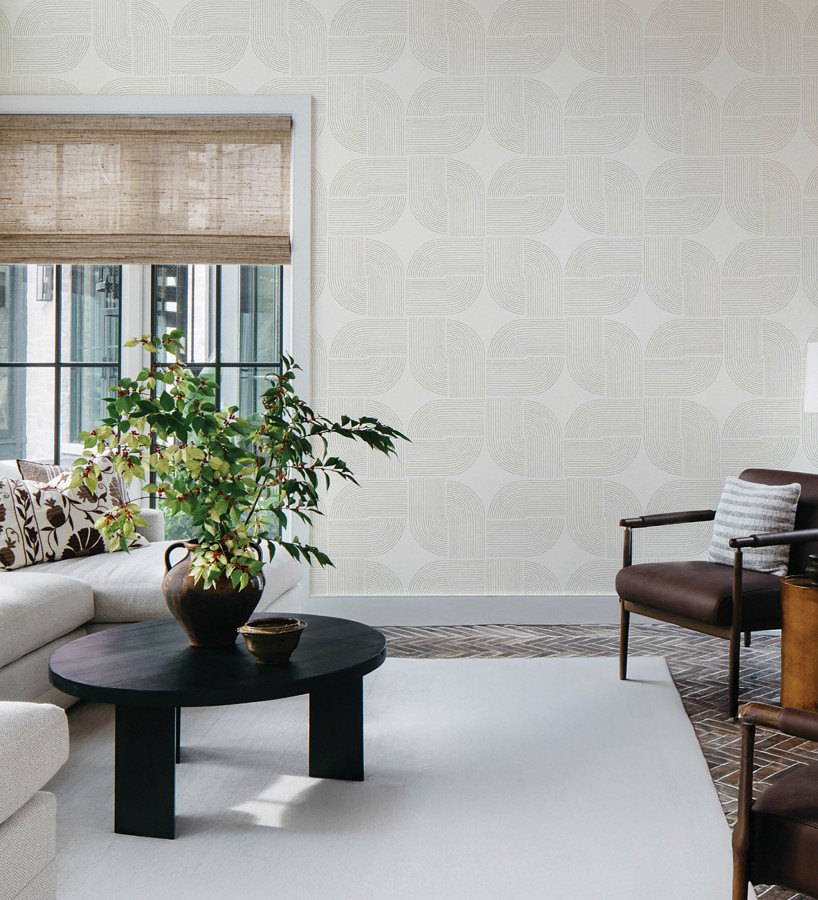 Papel pintado moderno de curvas minimalistas color beige  Arvid Arch 683909