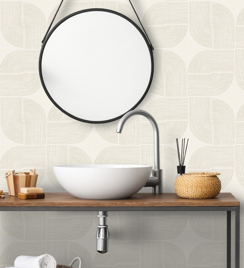 Papel pintado moderno de curvas minimalistas color beige  Arvid Arch 683909