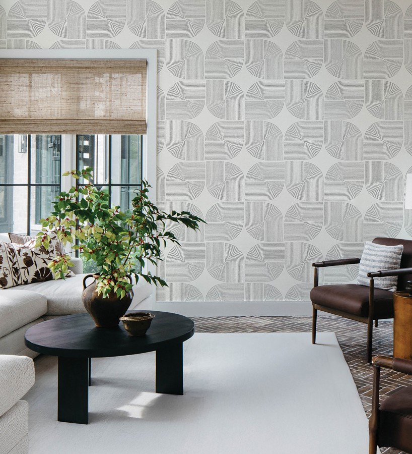 Papel pintado moderno de curvas minimalistas color negro  Arvid Arch 683910