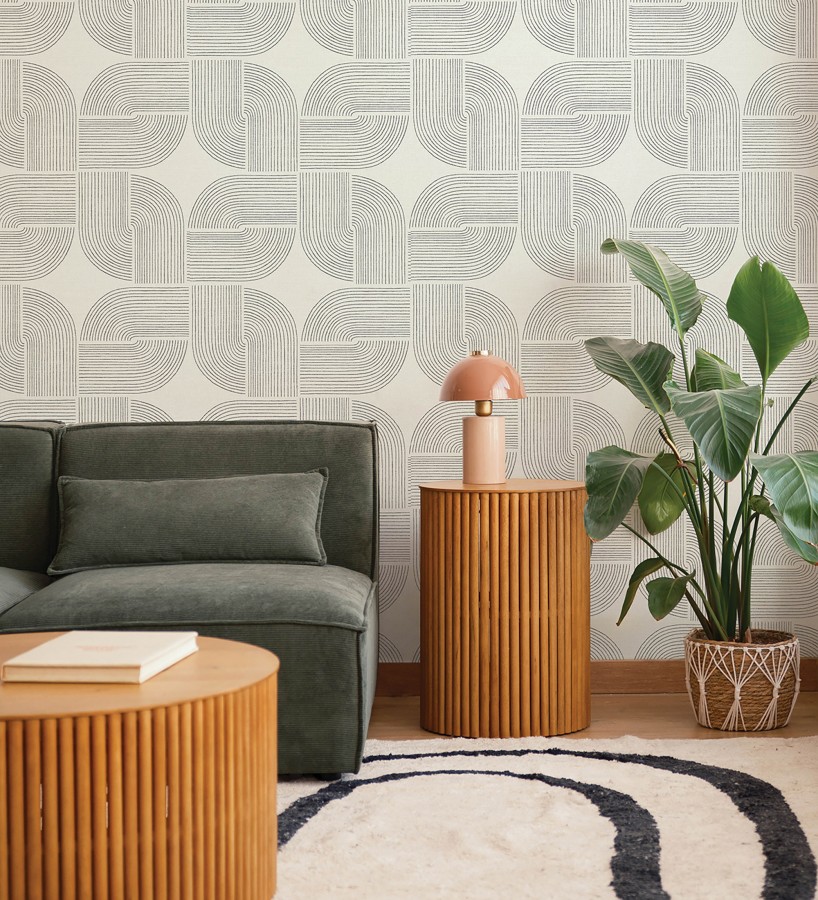 Papel pintado moderno de curvas minimalistas color negro  Arvid Arch 683910