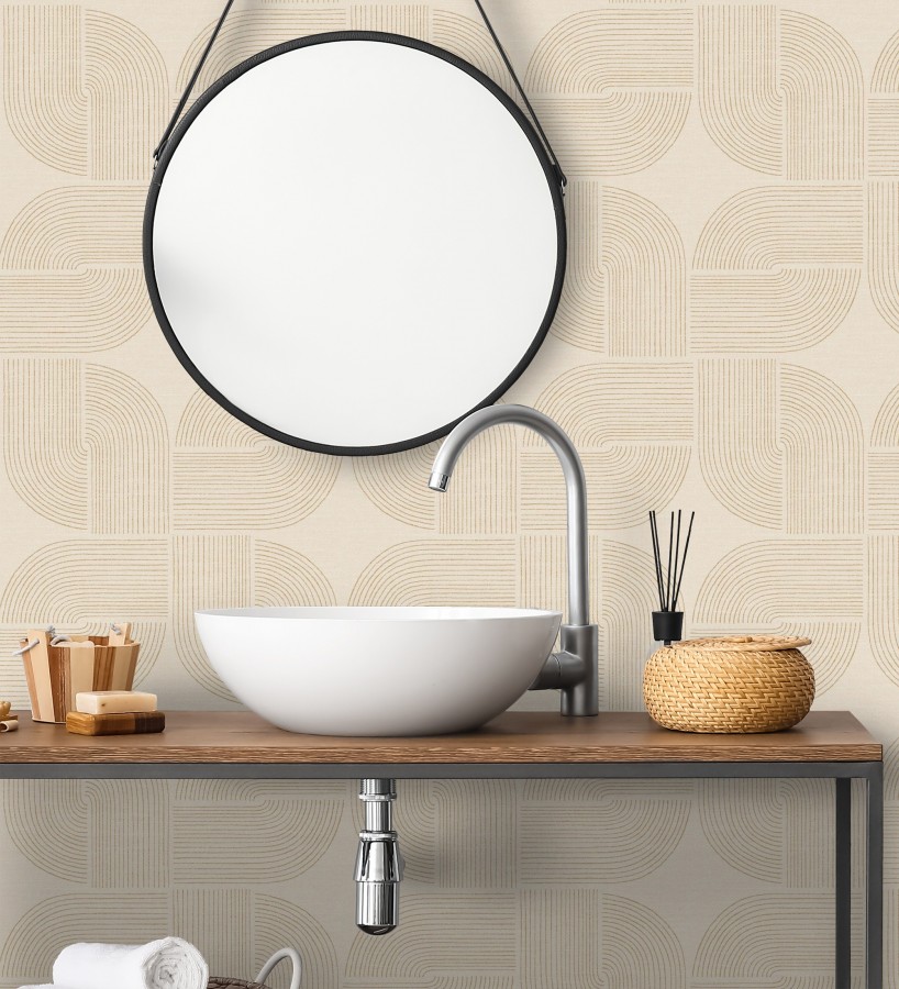Papel pintado moderno de curvas minimalistas color ocre  Arvid Arch 683911