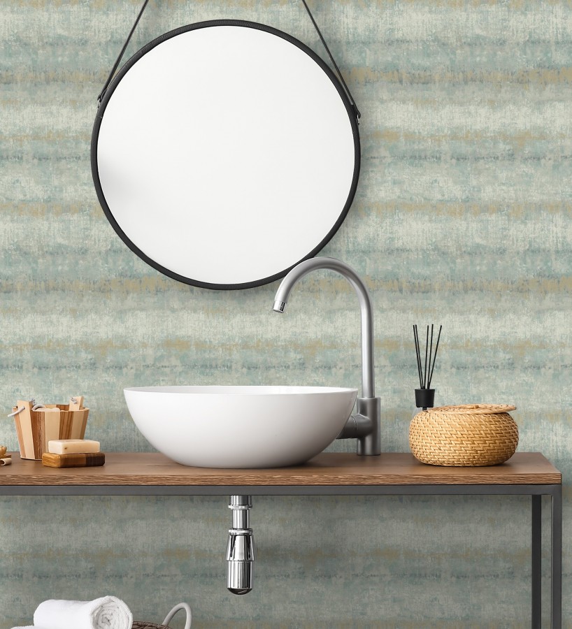 Papel pintado efecto cemento pátina artesanal tonos verde agua  Nolan Strata 683918