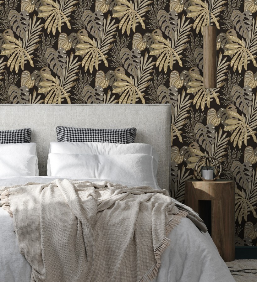 Papel pintado selva nocturna color marrón topo  Samba Ethnic 683921