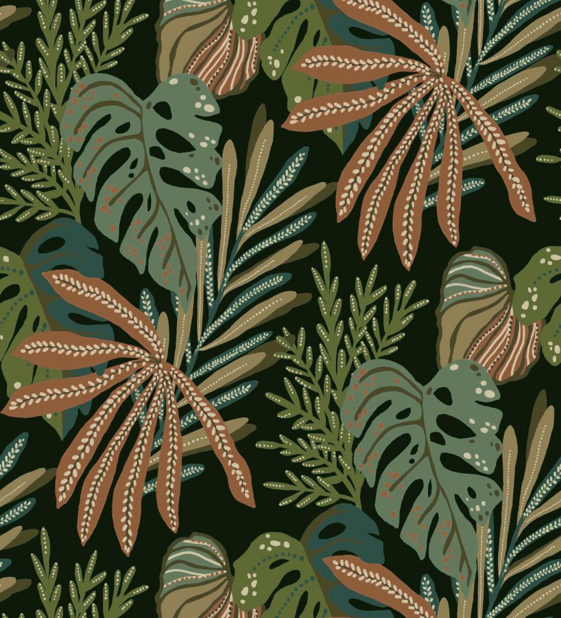 Papel pintado selva nocturna color verde salvia  Samba Ethnic 683922