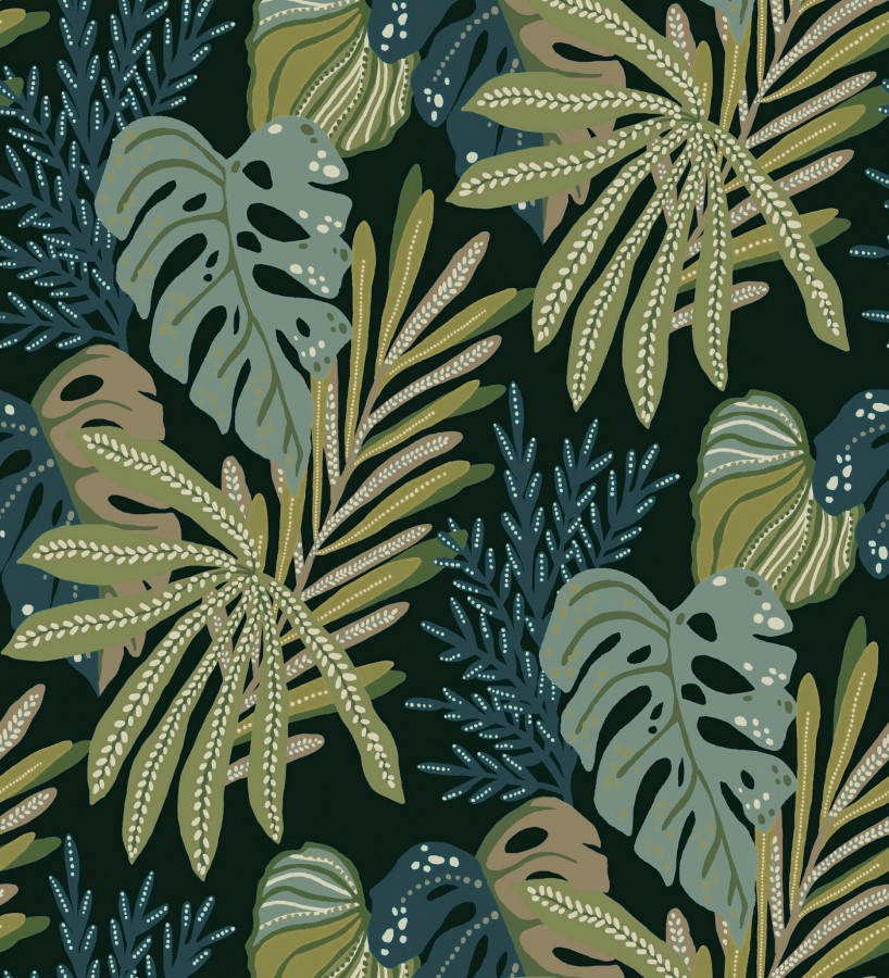 Papel pintado selva nocturna color verde espuma de mar  Samba Ethnic 683924