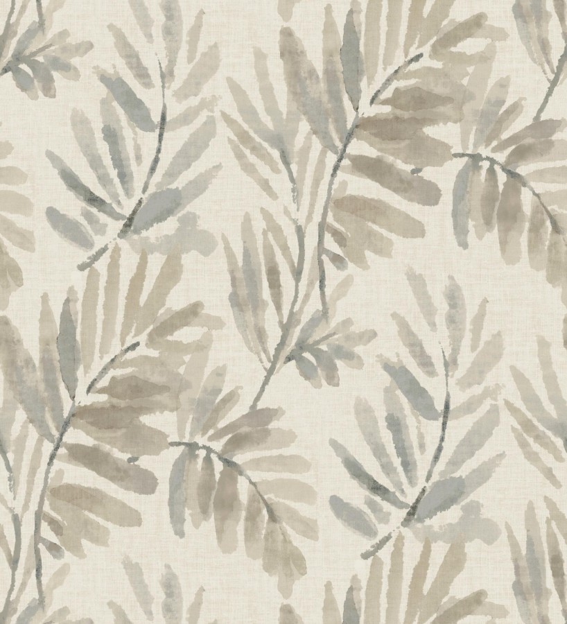 Papel pintado hojas difuminadas tonos grises y beige fondo textil liso  Soren Light 683926