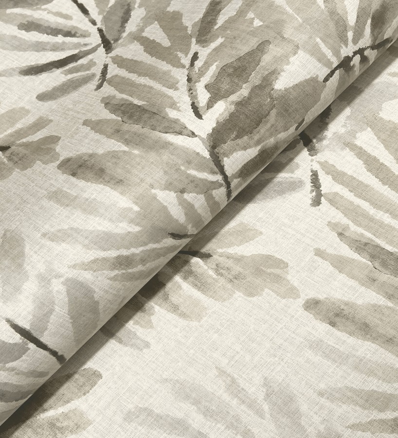Papel pintado hojas difuminadas tonos grises y beige fondo textil liso  Soren Light 683926