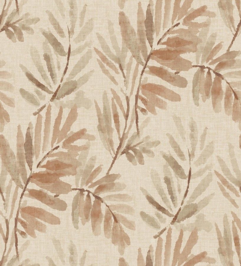 Papel pintado hojas difuminadas tonos tierra y beige fondo textil liso  Soren Light 683927