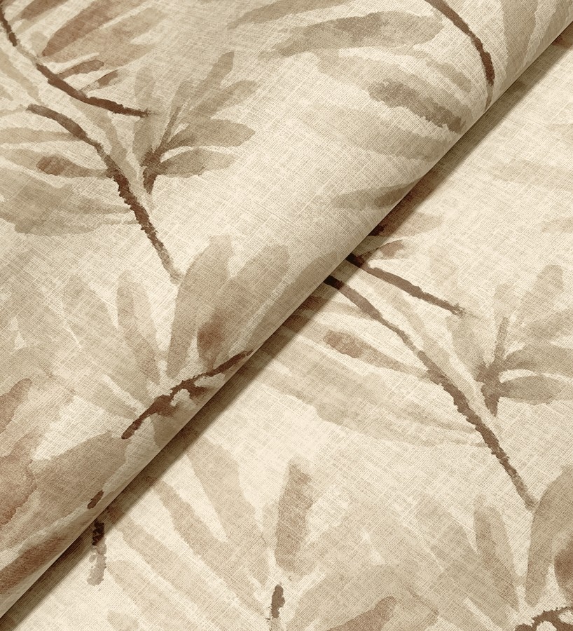 Papel pintado hojas difuminadas tonos tierra y beige fondo textil liso  Soren Light 683927