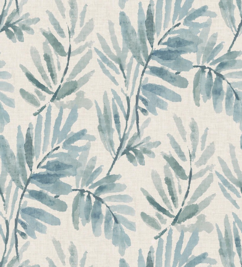 Papel pintado hojas difuminadas tonos azules fondo textil liso  Soren Light 683928