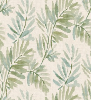 Papel pintado hojas difuminadas tonos verdes y azules fondo textil liso Soren Light 683929
