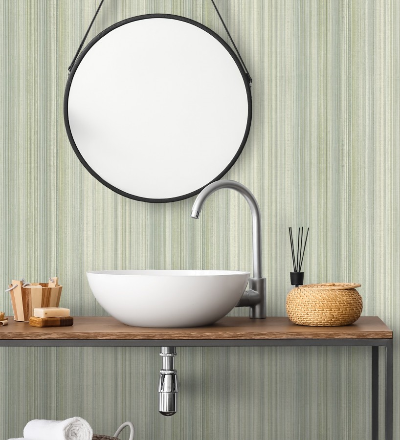 Papel pintado efecto lino rayas naturales en relieve tonos verdes  Amper Ribbed 683931