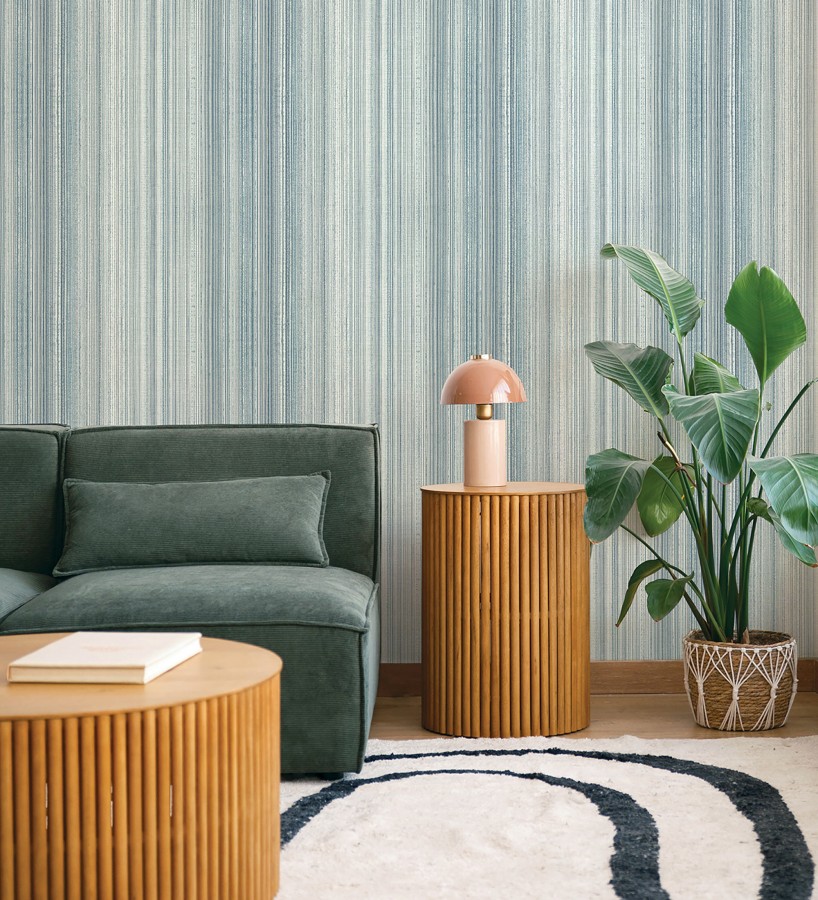 Papel pintado efecto lino rayas naturales en relieve tonos azules  Amper Ribbed 683933