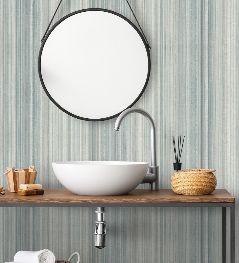 Papel pintado efecto lino rayas naturales en relieve tonos azules  Amper Ribbed 683933