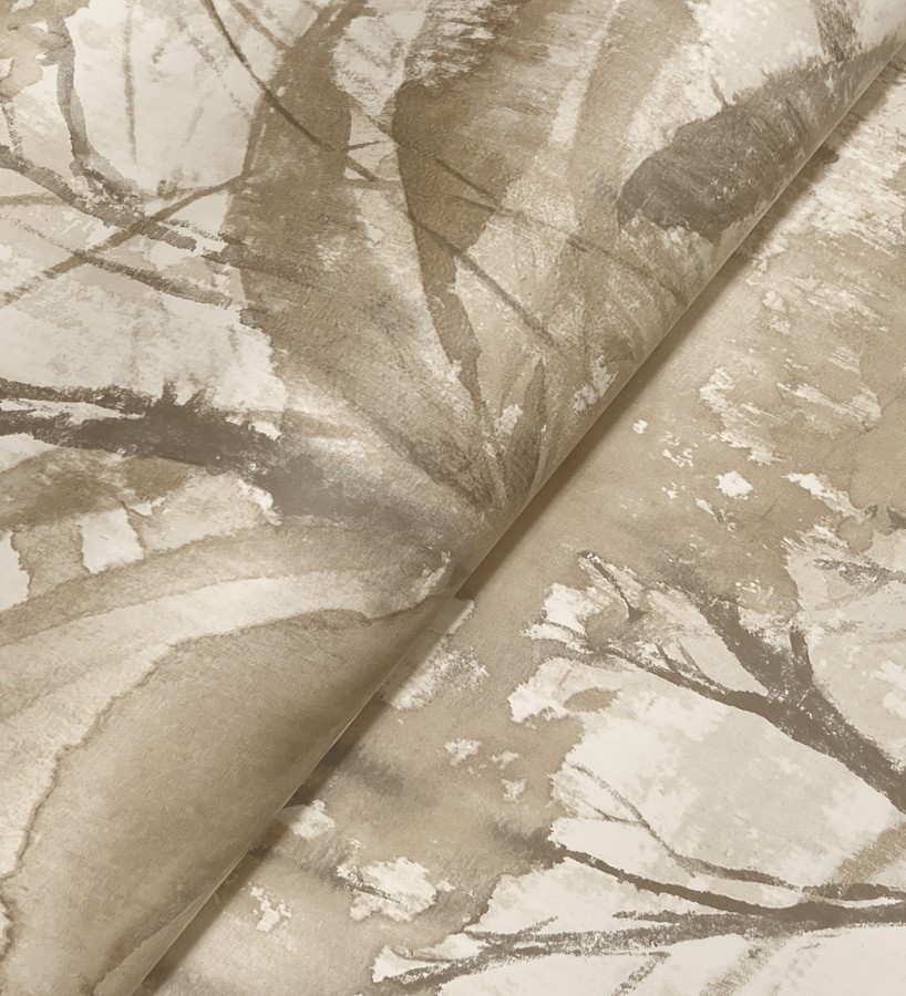Papel pintado vestigio botánico sepia hojas de acuarela en tonos tierra  Sienna Woodland 683935