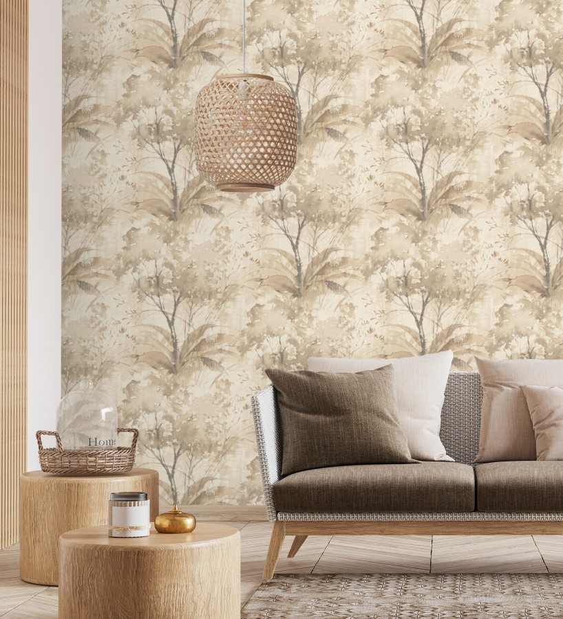 Papel pintado vestigio botánico sepia hojas de acuarela en tonos tierra  Sienna Woodland 683935