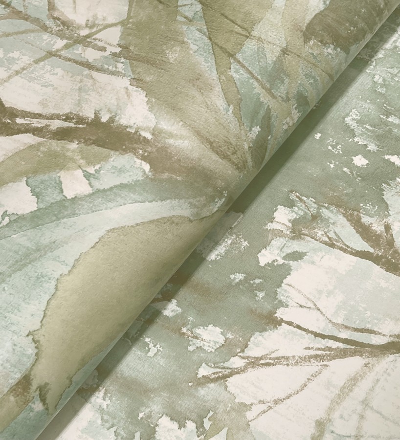 Papel pintado vestigio botánico sepia hojas de acuarela en tonos verdes  Sienna Woodland 683936