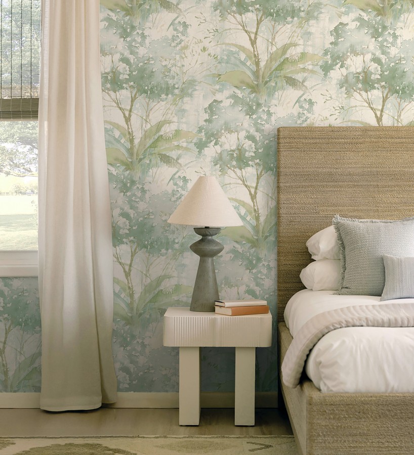 Papel pintado vestigio botánico sepia hojas de acuarela en tonos verdes  Sienna Woodland 683936