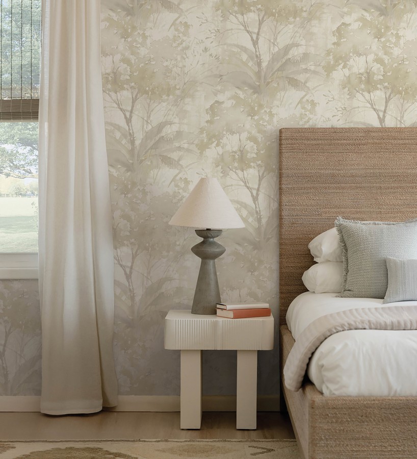 Papel pintado vestigio botánico sepia hojas de acuarela en tonos beige  Sienna Woodland 683937