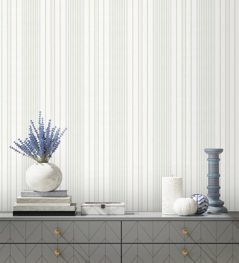 Papel pintado rayas de sastre tonos verdes y textura textil  Victoria Regal 683945